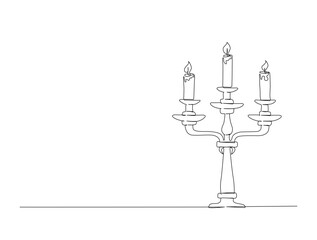 Continuous one line drawing of candlestick on vintage  holder. Candlestick stand in single line draw illustration. Editable stroke.