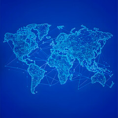 Imagen cuadrada de un mapa del mundo estilo abstracto y tecnologico en color azul