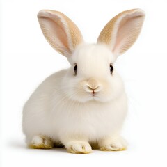 Fototapeta premium Adorable White Rabbit with Soft Fur and Large Ears Sitting Against a White Background