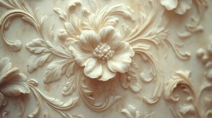 Intricate Floral Wall Art Detailed Carvings in Classical Design with Elegant Blooms
