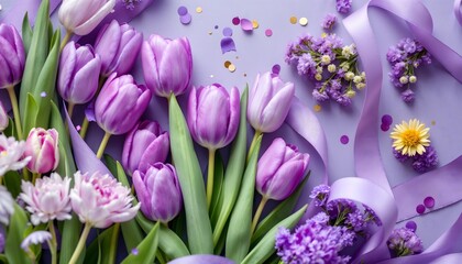 Obraz premium Stunning Purple Tulips and Flowers Spring Bouquet