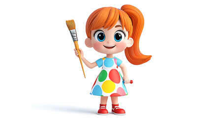 A cartoon girl holding a paintbrush. generated using AI