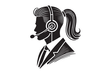 call center agent in profile view silhouette logo