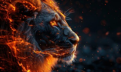 Fire lion on a black background