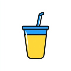Yellow drink cup with straw; summer refreshment