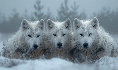 Obraz premium three white wolves close up