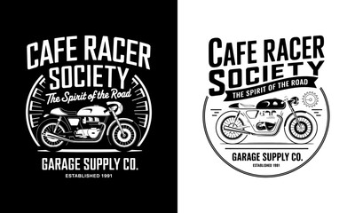 Cafe Racer Society T-Shirt Design - Vintage Motorcycle Graphic 'The Spirit of the Road' for Bikers and Motorcycle Enthusiasts, Garage Supply Co. Established 1991