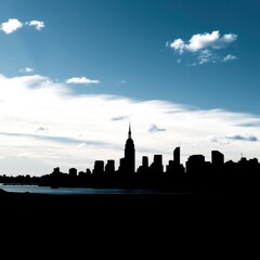 Obraz premium A colorful cityscape with a skyline of buildings the colors are bright and vibrant giving the impression of a lively and energetic city the painting captures the essence of urban life silhouetted skyl