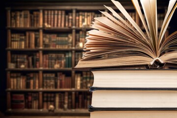 book open pages on the shelf in library