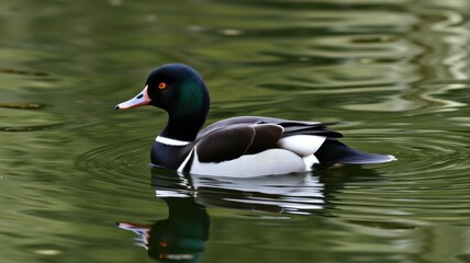 Colorful duck swimming serenely in still water during calm afternoon in a natural setting