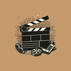 movie clapper board vintage retro logo design