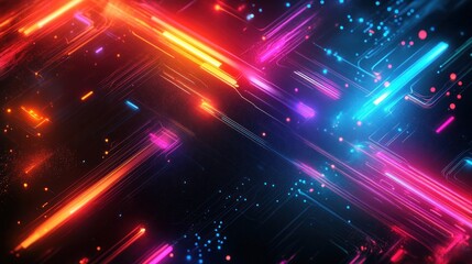 Obraz premium Background gaming abstract neon sci-fi themes cyberpunk rainbow glowing dynamic technology wallpaper AI generated image