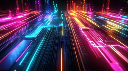 Fototapeta premium Background gaming abstract neon sci-fi themes cyberpunk rainbow glowing dynamic technology wallpaper AI generated image