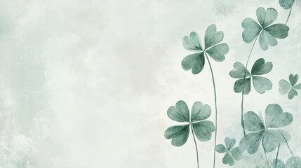 Fototapeta premium Hand-Drawn Artistic Clover Leaves on Subtle Watercolor Background for Elegant Design and Nature Projects