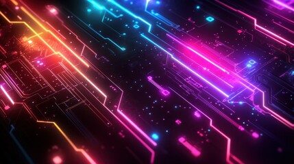 Background gaming abstract neon sci-fi themes cyberpunk rainbow glowing dynamic technology wallpaper AI generated image