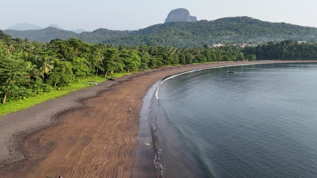 Sao Tome and Principe - Aerial View of Praia S. Jo&atilde;o de Angolares. Coastal City Surrounded by Lush Tropical Landscape.