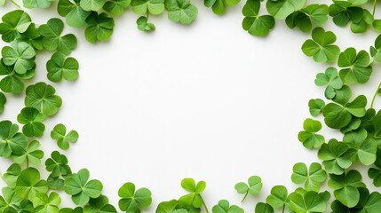 Fototapeta premium Circular Wreath of Clover Leaves on a Clean White Background for Nature and Celebration Themes