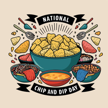 national chip and dip day, for greeting card, poster, banner. vector