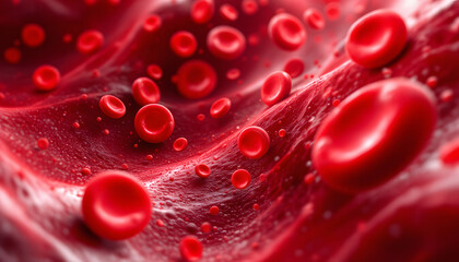 Microscopic View of Red Blood Cells Flowing Through a Vessel