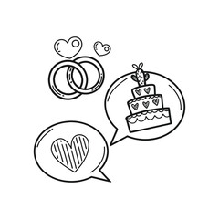 Valentine's Day Doodle Det, Wedding Rings and Heart-Shaped Cake
