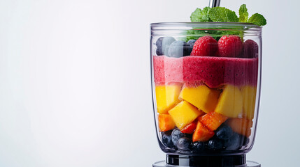 Aesthetic close-up of a blender with smoothie, highlighting design and details on a white background.