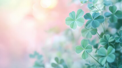 Elegant Pastel Background with Soft Clover Leaves Creating a Calm and Serene Atmosphere for Creative Projects