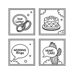 Valentine's Day Doodle Det, Wedding Rings and Heart-Shaped Cake
