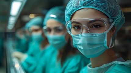 Medical Students Observing Surgery in Hospital Operating Room During Training Session