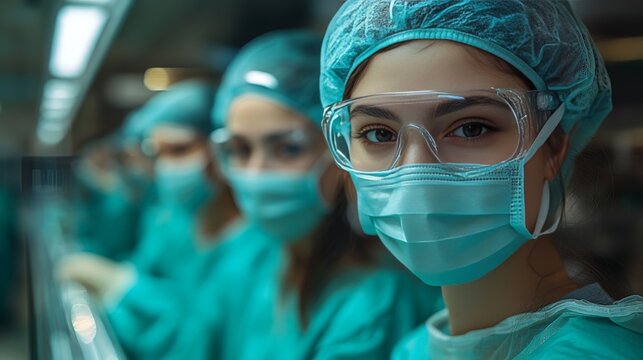 Medical Students Observing Surgery in Hospital Operating Room During Training Session - Powered by Adobe