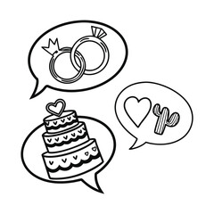 Valentine's Day Doodle Det, Wedding Rings and Heart-Shaped Cake
