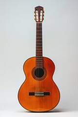 Obraz premium A clean and simple image of a guitar on a white background, reflecting the ease and pleasure of music as a hobby.