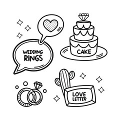 Valentine's Day Doodle Det, Wedding Rings and Heart-Shaped Cake
