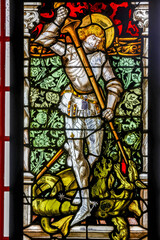 Obraz premium Stained glass in Maricel Palace, Sitges, Catalonia, Spain. Saint George killing dragon
