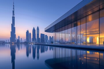 Fototapeta premium A clean horizon line with modern architectural shapes and gentle lighting, reflecting the quiet sophistication and fluidity of modern living