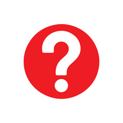 Red round shape with white question mark icon silhouette vector flat illustration design on white background.