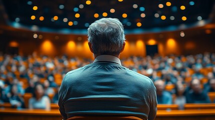 Fototapeta premium Speaker addressing large audience in auditorium