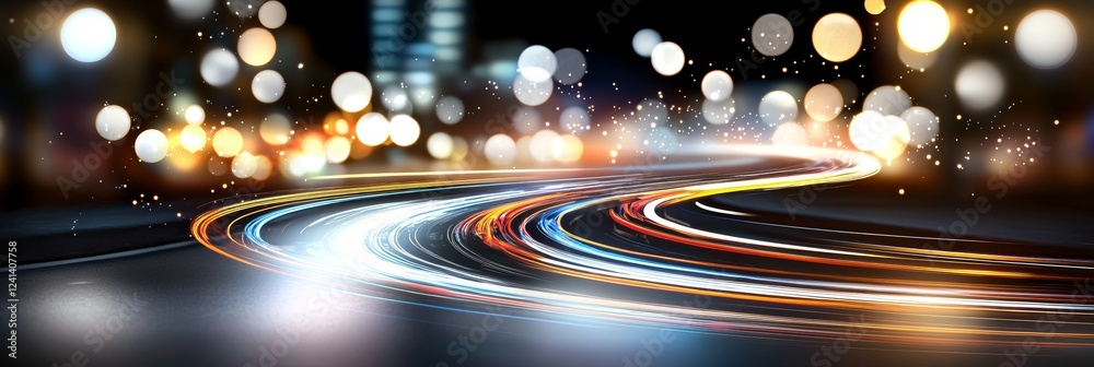 Wall mural the background showcases blue and orange light beams with sparks, embodying the concept of stock in 