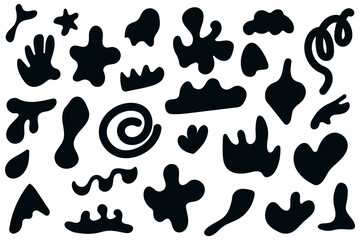 Set of black abstract shapes in retro style. Hand drawn figures. Flat vector illustration.
