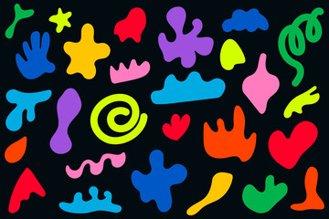 Set of colorful abstract shapes in retro style. Hand drawn figures. Flat vector illustration.