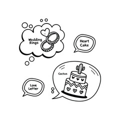 Valentine's Day Doodle Det, Wedding Rings and Heart-Shaped Cake
