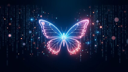 Digital transformation  holographic butterfly  glowing data particles  futuristic technology concept