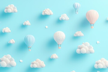 Fototapeta premium Whimsical sky filled with hot air balloons and clouds creates a dreamy atmosphere