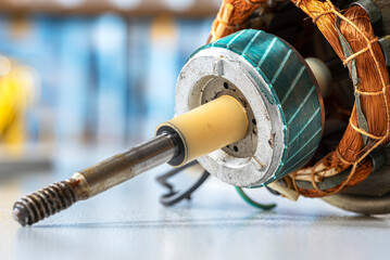 Old Used Rotor and Stator of Fan Electric Motor Close-up