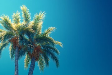 Two Palm Trees Against a Vibrant Blue Sky