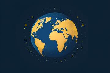 Fototapeta premium Glowing golden Earth against a dark blue starry background, symbolizing global unity, connection, and prosperity