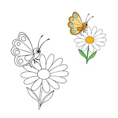A beautiful butterfly rests on a daisy flower in this coloring page, featuring delicate wings and detailed petals, perfect for a relaxing and creative coloring experience.