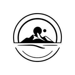 Serene Mountain Landscape: Minimalist Black and White Nature Illustration