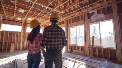 Client and engineer discussing ventilation systems in a room under construction