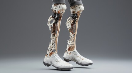 Advanced Robotic Limb Design Showcasing Futuristic Prosthetic Legs with Intricate Mechanics and Stylish Footwear