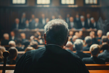 Generative AI representation of a judge presiding in a courtroom during a legal trial